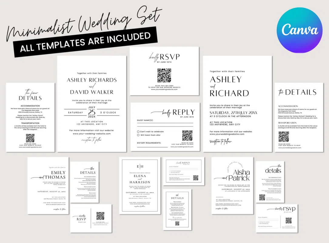 Free Wedding Invitation Template, Modern Minimalist Wedding Invitation Set Free Download