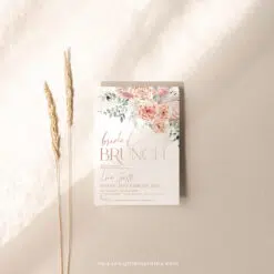 Dusty Rose Bridal Brunch Invitation, Elegant Boho Pink Bridal Shower Editable Template