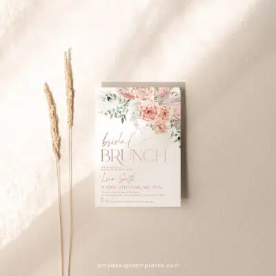 Dusty Rose Bridal Brunch Invitation, Elegant Boho Pink Bridal Shower Editable Template