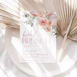 Dusty Rose Bridal Brunch Invitation, Elegant Boho Pink Bridal Shower Editable Template