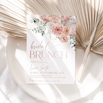 Dusty Rose Bridal Brunch Invitation, Elegant Boho Pink Bridal Shower Editable Template