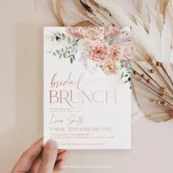 Dusty Rose Bridal Brunch Invitation, Elegant Boho Pink Bridal Shower Editable Template