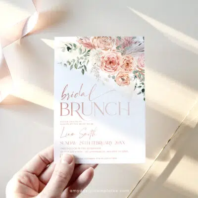 Dusty Rose Bridal Brunch Invitation, Elegant Boho Pink Bridal Shower Editable Template