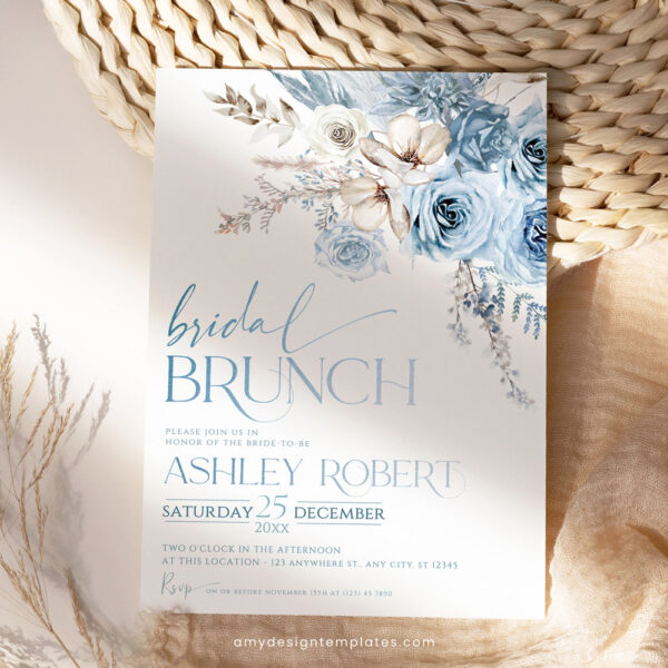 Dusty Blue Bridal Brunch Invitation Template Amy Design