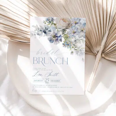 Dusty Blue Floral Bridal Brunch Invitation, Elegant Spring Bridal Shower Editable Template