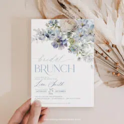 Dusty Blue Floral Bridal Brunch Invitation, Elegant Spring Bridal Shower Editable Template