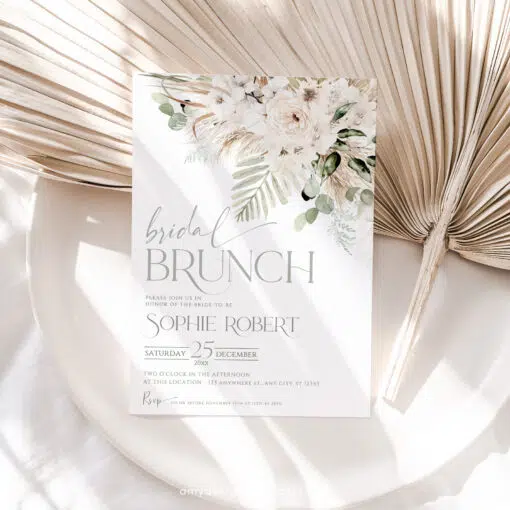 Boho Greenery Bridal Brunch Invitation, Green Bridal Shower Editable Template