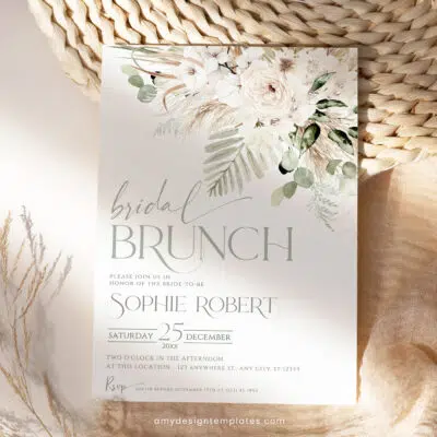 Boho Greenery Bridal Brunch Invitation, Green Bridal Shower Editable Template