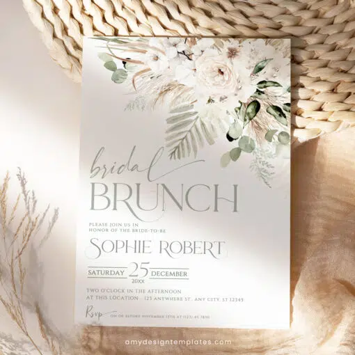 Boho Greenery Bridal Brunch Invitation, Green Bridal Shower Editable Template