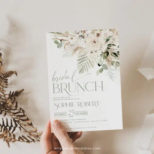 Boho Greenery Bridal Brunch Invitation, Green Bridal Shower Editable Template