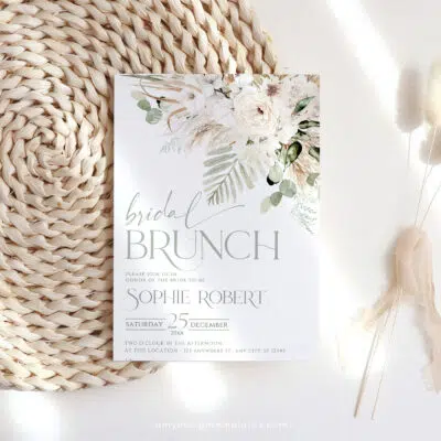 Boho Greenery Bridal Brunch Invitation, Green Bridal Shower Editable Template
