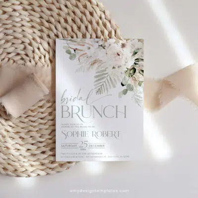 Boho Greenery Bridal Brunch Invitation, Green Bridal Shower Editable Template