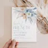 Dusty Blue Bridal Brunch Invitation, Elegant Boho Pampas Editable Template