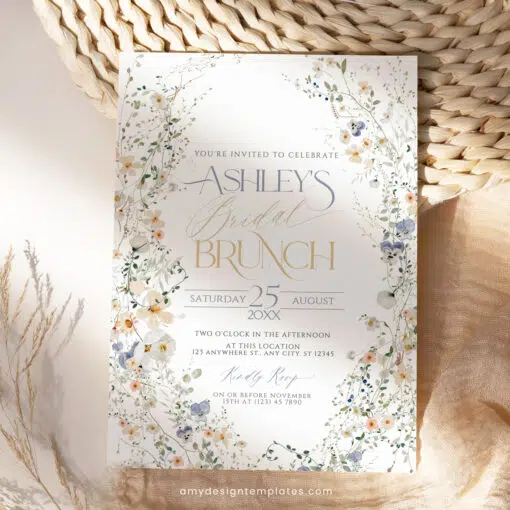 Wildflower Bridal Brunch Invitation, Editable Floral Bridal Shower Brunch Template