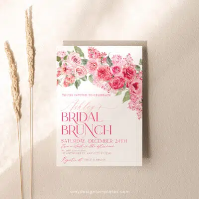 Hot Pink Bridal Brunch Invitation, Floral Bridal Shower Editable Template