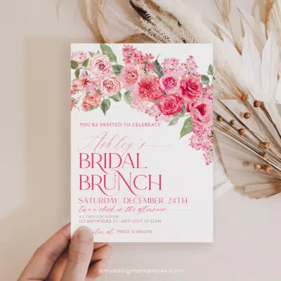 Hot Pink Bridal Brunch Invitation, Floral Bridal Shower Editable Template
