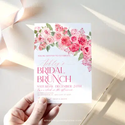 Hot Pink Bridal Brunch Invitation, Floral Bridal Shower Editable Template