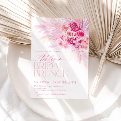 Hot Pink Bridal Brunch Invitation, Fuchsia Bridal Shower Editable Template