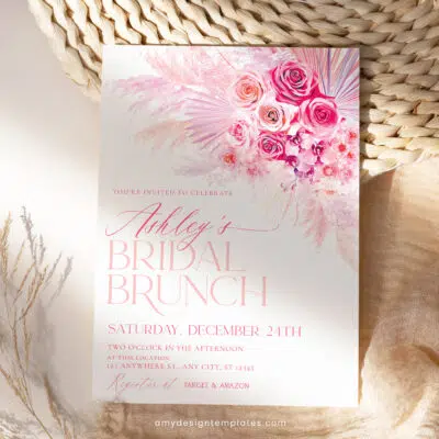 Hot Pink Bridal Brunch Invitation, Fuchsia Bridal Shower Editable Template