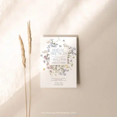 Wildflower Bridal Brunch Invitation, Editable Floral Meadow Brunch Template