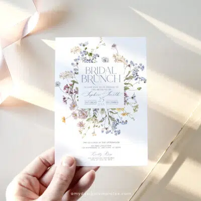 Wildflower Bridal Brunch Invitation, Editable Floral Meadow Brunch Template