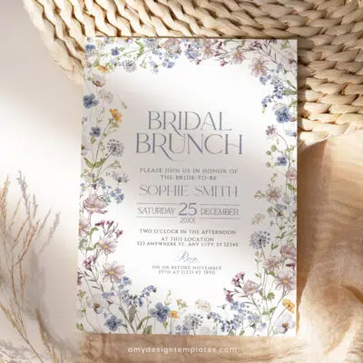 Wildflower Bridal Brunch Invitation, Editable Botanical Garden Brunch Template