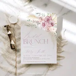 Blush Pink Floral Bridal Brunch Invitation, Boho Dusty Rose Bridal Shower Editable Template