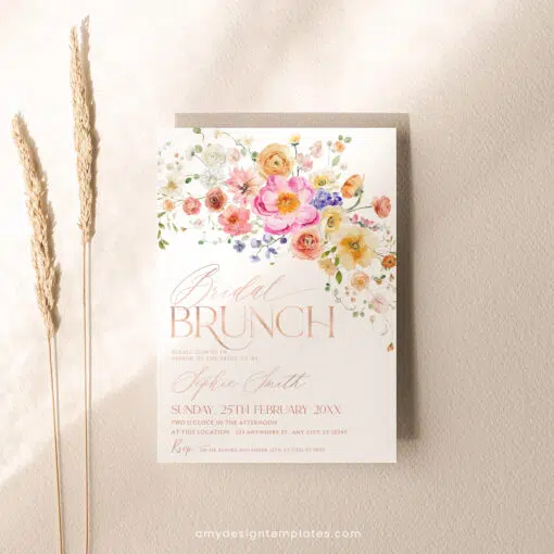Floral Garden Bridal Brunch Invitation, Bright Wildflower Bridal Shower Brunch Editable Template