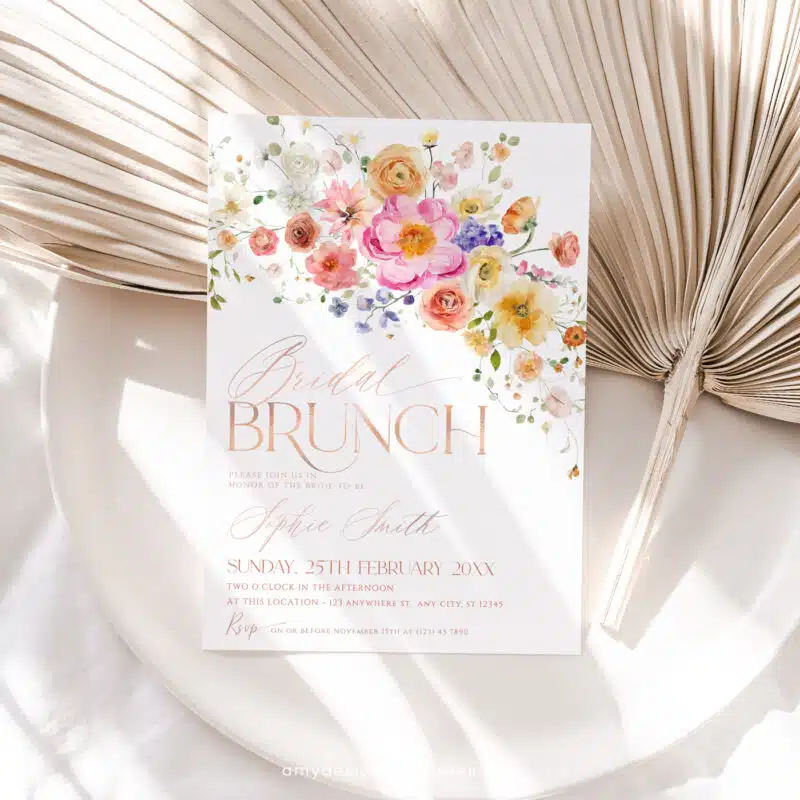 Floral Garden Bridal Brunch Invitation, Bright Wildflower Bridal Shower Brunch Editable Template