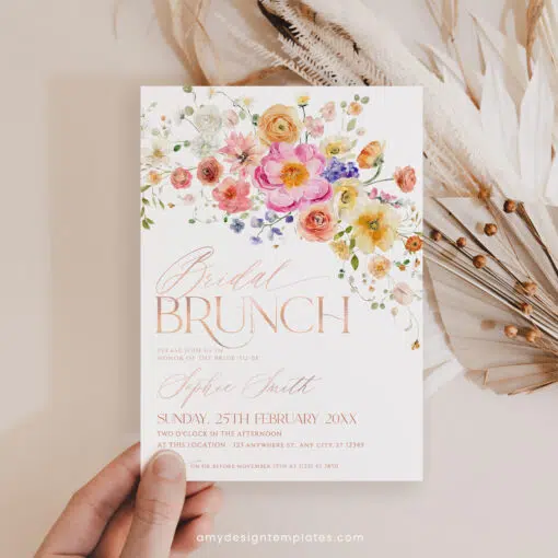 Floral Garden Bridal Brunch Invitation, Bright Wildflower Bridal Shower Brunch Editable Template