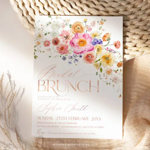 Floral Garden Bridal Brunch Invitation, Bright Wildflower Bridal Shower Brunch Editable Template