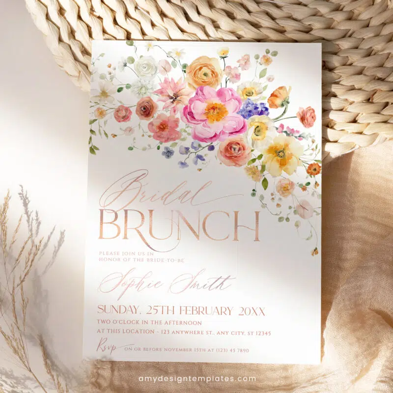 Floral Garden Bridal Brunch Invitation, Bright Wildflower Bridal Shower Brunch Editable Template