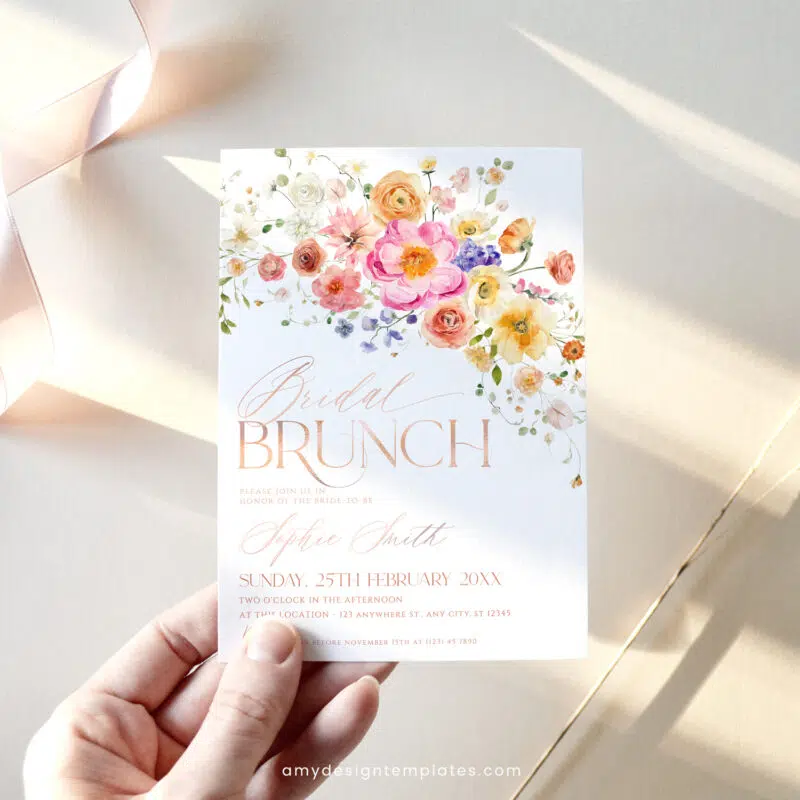 Floral Garden Bridal Brunch Invitation, Bright Wildflower Bridal Shower Brunch Editable Template