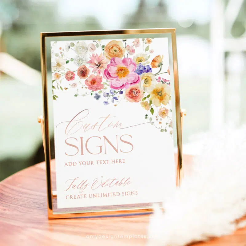 Floral Garden Custom Sign Template, Editable Bright Colorful personalized Sign, Bridal Shower Brunch Sign Printable Download A034