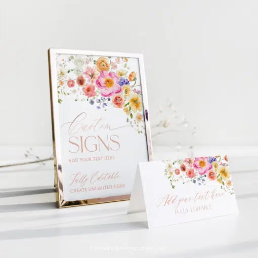 Floral Garden Custom Sign Template, Editable Bright Colorful personalized Sign, Bridal Shower Brunch Sign Printable Download A034