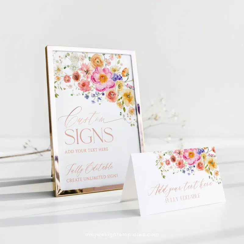 Floral Garden Custom Sign Template, Editable Bright Colorful personalized Sign, Bridal Shower Brunch Sign Printable Download A034