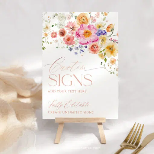 Floral Garden Custom Sign Template, Editable Bright Colorful personalized Sign, Bridal Shower Brunch Sign Printable Download A034