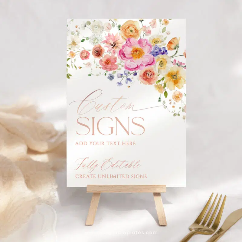 Floral Garden Custom Sign Template, Editable Bright Colorful personalized Sign, Bridal Shower Brunch Sign Printable Download A034