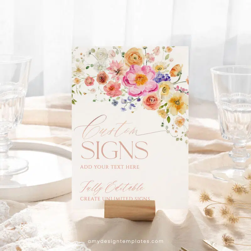 Floral Garden Custom Sign Template, Editable Bright Colorful personalized Sign, Bridal Shower Brunch Sign Printable Download A034