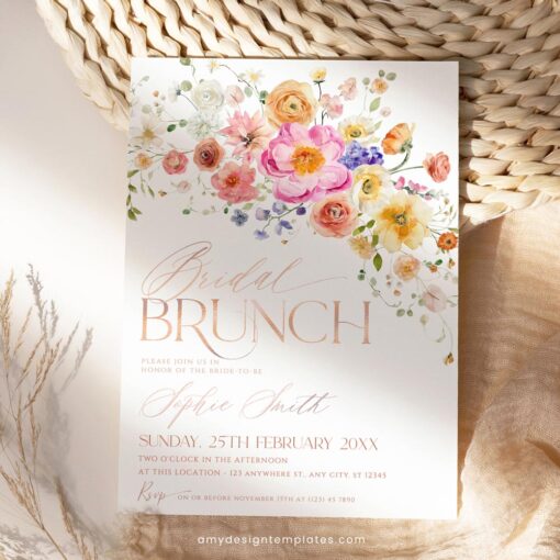 Floral Bridal Brunch Invitation Template, Bright Floral Bridal Shower Brunch Invite