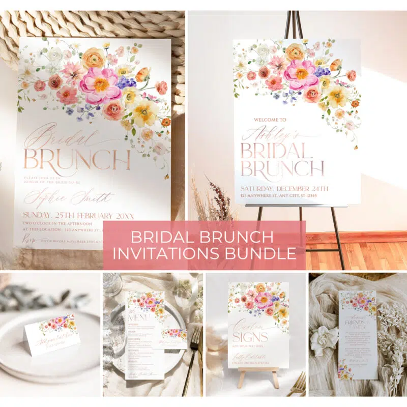 Bright Colorful Bridal Brunch Invitation Template Bundle A034