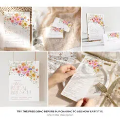 Bright Colorful Bridal Brunch Invitation Template Bundle A034