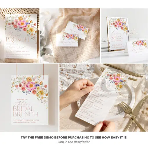 Bright Colorful Bridal Brunch Invitation Template Bundle A034