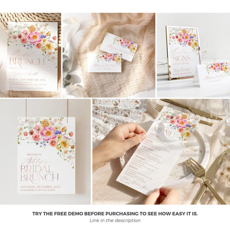 Bright Colorful Bridal Brunch Invitation Template Bundle A034