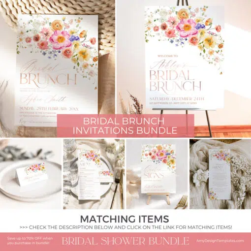Bright Colorful Bridal Brunch Invitation Template Bundle A034