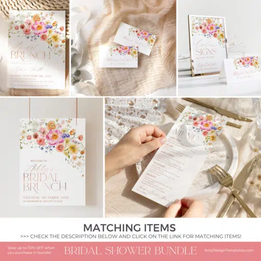 Bright Colorful Bridal Brunch Invitation Template Bundle A034