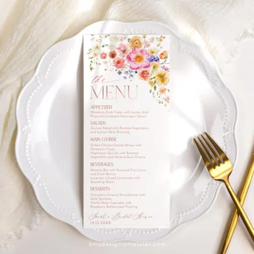 Bright Colorful Bridal Shower Brunch Menu Template A034