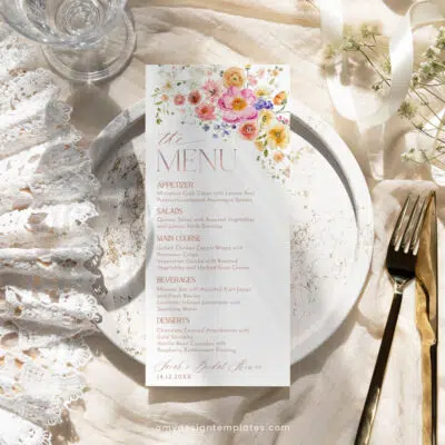 Bright Colorful Bridal Shower Brunch Menu Template A034