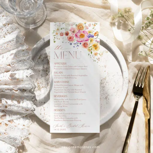 Bright Colorful Bridal Shower Brunch Menu Template A034