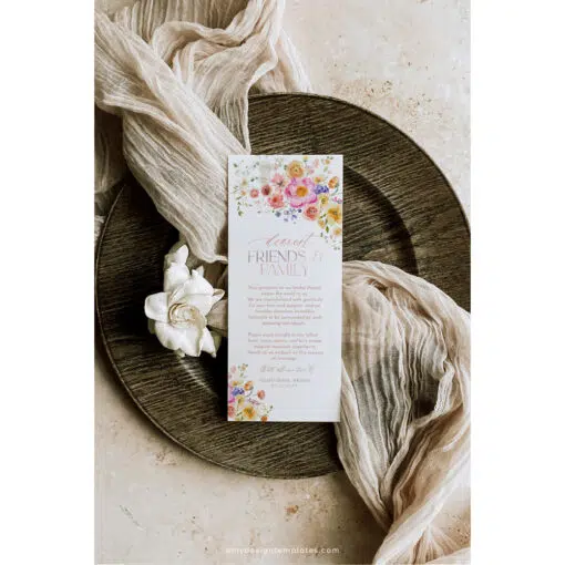 Floral Thank You Napkin Note Printable Template A034